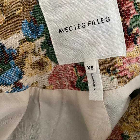 NWT Avec Les Filles Floral Tapestry Cropped Bomber Jacket with Patch Pockets XS - Picture 13 of 15
